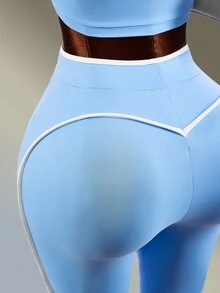 Amplova Women's Knot Design 2 In 1 Short Sleeve T-Shirt And Leggings Sports Set - Blue - View 8