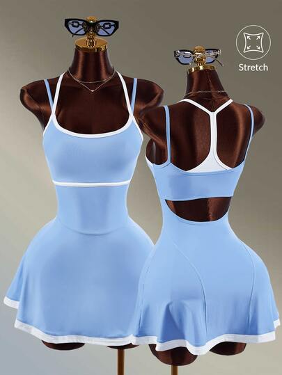 Amplova Robe de sport à bretelles spaghetti blocs de couleurs pour femmes