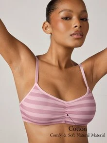 Ocili Pure Cotton Comfortable Minimalist Striped Pink Women's Bra - Pink - View 1