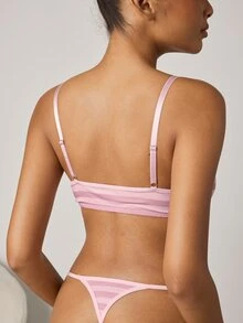 Ocili Pure Cotton Comfortable Minimalist Striped Pink Women's Bra - Pink - View 2