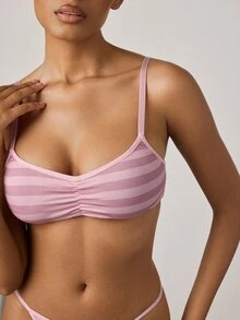Ocili Pure Cotton Comfortable Minimalist Striped Pink Women's Bra - Pink - View 6