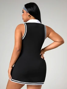 Rhythm Era Plus Size Women Striped Sleeveless Sports Dress With Shorts - Multicolor - View 2