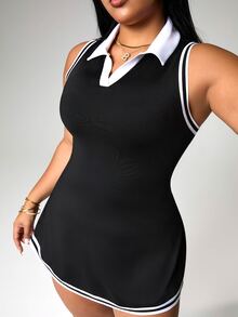 Rhythm Era Plus Size Women Striped Sleeveless Sports Dress With Shorts - Multicolor - View 7