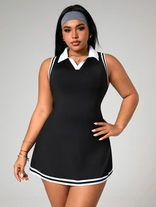 Rhythm Era Plus Size Women Striped Sleeveless Sports Dress With Shorts - Multicolor - View 5