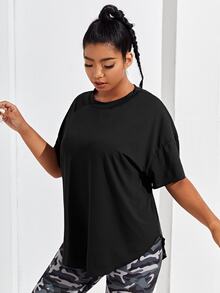 SHEIN Rhythm Era Plus Solid Drop Shoulder Sports Tee Gym Women Shirts - Black - View 4