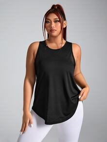 Rhythm Era Plus Size Women's Solid Color Simple Daily Jacquard Sport Tank Top - Black - View 4