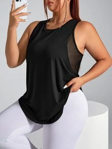 Rhythm Era Plus Size Women's Solid Color Simple Daily Jacquard Sport Tank Top - Black - View 1