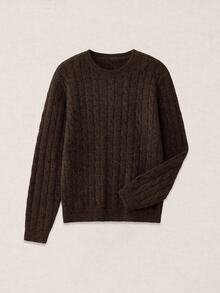 Calmiston Old Money Men's Wool Blend Crew Neck Knit Sweater Solid Color Casual Soft Long Sleeve Pullover For Daily Wear Autumn Winter Vacation Beach Brown - Coffee Brown - View 3