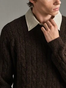 Calmiston Old Money Men's Wool Blend Crew Neck Knit Sweater Solid Color Casual Soft Long Sleeve Pullover For Daily Wear Autumn Winter Vacation Beach Brown - Coffee Brown - View 9