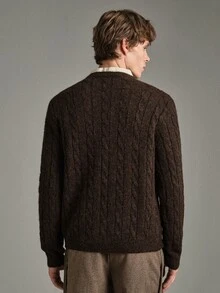 Calmiston Old Money Men's Wool Blend Crew Neck Knit Sweater Solid Color Casual Soft Long Sleeve Pullover For Daily Wear Autumn Winter Vacation Beach Brown - Coffee Brown - View 5