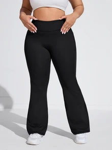 Rhythm Era Plus Size High Waisted Flare Leg Sports Pants With Side Pockets Yoga Women Pants - Black - View 6