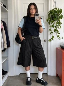 Comfortcana Celana Panjang Ukuran Besar Warna Polos dengan Kancing Penutup, Kasual, Elegan, Longgar, dan Lebar dengan Sabuk, Cocok untuk Musim Panas, Kantor, Formal, dan Bisnis (Hitam) - Hitam - View 5