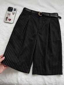 Comfortcana Celana Panjang Ukuran Besar Warna Polos dengan Kancing Penutup, Kasual, Elegan, Longgar, dan Lebar dengan Sabuk, Cocok untuk Musim Panas, Kantor, Formal, dan Bisnis (Hitam) - Hitam - View 4
