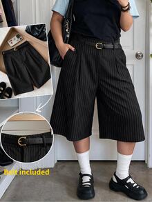 Comfortcana Celana Panjang Ukuran Besar Warna Polos dengan Kancing Penutup, Kasual, Elegan, Longgar, dan Lebar dengan Sabuk, Cocok untuk Musim Panas, Kantor, Formal, dan Bisnis (Hitam) - Hitam - View 1
