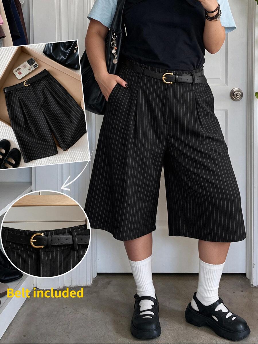 Comfortcana Celana Panjang Ukuran Besar Warna Polos dengan Kancing Penutup, Kasual, Elegan, Longgar, dan Lebar dengan Sabuk, Cocok untuk Musim Panas, Kantor, Formal, dan Bisnis (Hitam) - Hitam - View 1
