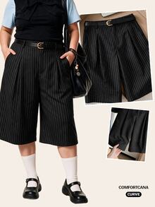Comfortcana Celana Panjang Ukuran Besar Warna Polos dengan Kancing Penutup, Kasual, Elegan, Longgar, dan Lebar dengan Sabuk, Cocok untuk Musim Panas, Kantor, Formal, dan Bisnis (Hitam) - Hitam - View 14