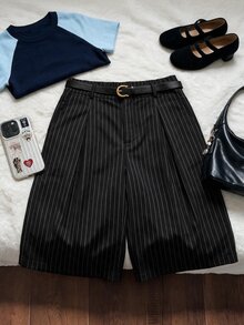 Comfortcana Celana Panjang Ukuran Besar Warna Polos dengan Kancing Penutup, Kasual, Elegan, Longgar, dan Lebar dengan Sabuk, Cocok untuk Musim Panas, Kantor, Formal, dan Bisnis (Hitam) - Hitam - View 8