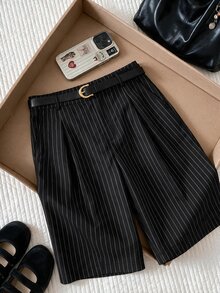 Comfortcana Celana Panjang Ukuran Besar Warna Polos dengan Kancing Penutup, Kasual, Elegan, Longgar, dan Lebar dengan Sabuk, Cocok untuk Musim Panas, Kantor, Formal, dan Bisnis (Hitam) - Hitam - View 10