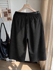 Comfortcana Celana Panjang Ukuran Besar Warna Polos dengan Kancing Penutup, Kasual, Elegan, Longgar, dan Lebar dengan Sabuk, Cocok untuk Musim Panas, Kantor, Formal, dan Bisnis (Hitam) - Hitam - View 2