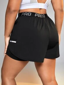 Rhythm Era Women's Plus Size Letter Print Drawstring Waistband Sports Shorts With Pockets Flowy Shorts Sweater Shorts - Black - View 2
