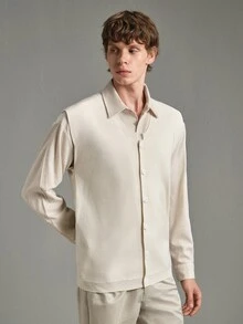 Calmiston Contains Wool Men's Casual Versatile Solid Color Knit Vest Formal Old Money Cardigan Men - White - View 5