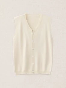 Calmiston Contains Wool Men's Casual Versatile Solid Color Knit Vest Formal Old Money Cardigan Men - White - View 4