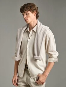 Calmiston Contains Wool Men's Casual Versatile Solid Color Knit Vest Formal Old Money Cardigan Men - White - View 9