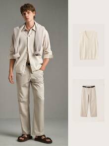 Calmiston Contains Wool Men's Casual Versatile Solid Color Knit Vest Formal Old Money Cardigan Men - White - View 8