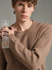 Calmiston Old Money Men's Wool Blend Crew Neck Knit Sweater Solid Color Soft Long Sleeve Pullover For Daily Wear Autumn Winter Birthday Vacation Shades Of Brown - Khaki - View 8