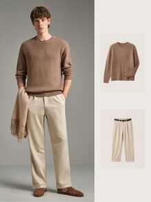 Calmiston Old Money Men's Wool Blend Crew Neck Knit Sweater Solid Color Soft Long Sleeve Pullover For Daily Wear Autumn Winter Birthday Vacation Shades Of Brown - Khaki - View 7