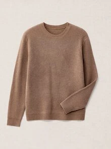 Calmiston Old Money Men's Wool Blend Crew Neck Knit Sweater Solid Color Soft Long Sleeve Pullover For Daily Wear Autumn Winter Birthday Vacation Shades Of Brown - Khaki - View 4