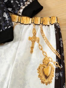 女童運動衫套裝，搖滾明星表演服飾，圓領長袖上衣，適合歌唱才藝表演、主題派對與舞台穿著 - 彩色 - 查看 6