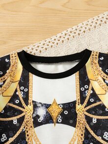 女童運動衫套裝，搖滾明星表演服飾，圓領長袖上衣，適合歌唱才藝表演、主題派對與舞台穿著 - 彩色 - 查看 5