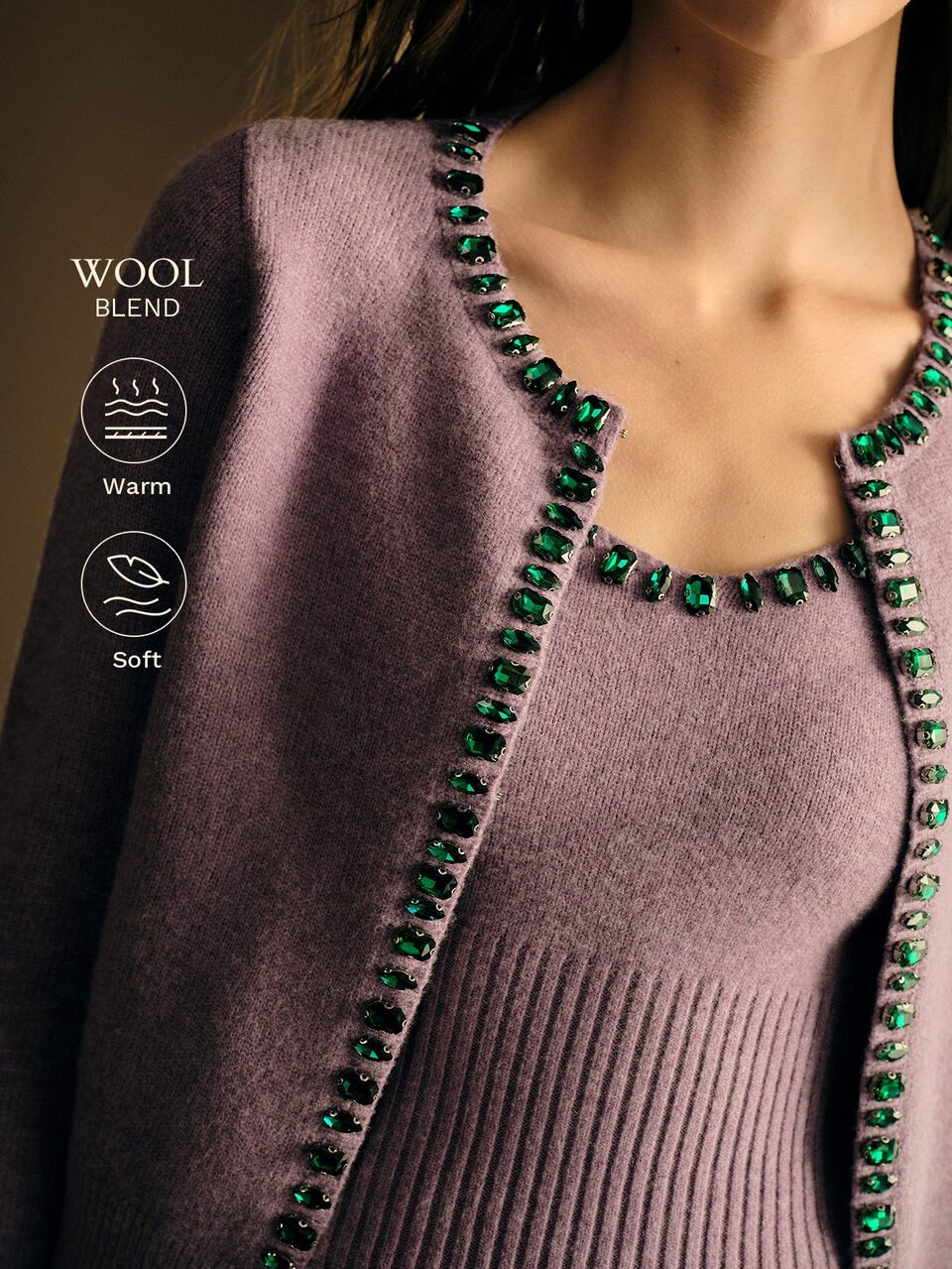 MOTF HAND-STITCHED RHINESTONE EMBELLISHED SPAGHETTI STRAP KNIT TOP & CARDIGAN & SKIRT SET