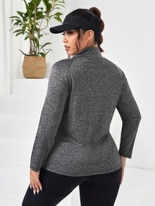 SHEIN Rhythm Era Plus Size Half Zip Sports Long Sleeve Tee Fall - Grey - View 2