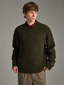 Calmiston Old Money Men's Wool Blend Crew Neck Knit Sweater Solid Color Casual Soft Long Sleeve Pullover For Daily Wear Autumn Winter Hiking Olive Green - Army Green - View 10