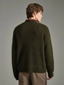 Calmiston Old Money Men's Wool Blend Crew Neck Knit Sweater Solid Color Casual Soft Long Sleeve Pullover For Daily Wear Autumn Winter Hiking Olive Green - Army Green - View 7