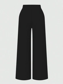 Selianne Black N Gold Winter Classy Office Ladies' Elegant Imitation Denim Overlapping 2 In 1 Pants,Metal Buckle Side Zipper Casual Versatile Fall Cloth Women - Black - View 2