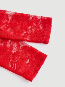 SHEIN MOD Women's Lace Contrast Front Button Long Sleeve Casual Blouse - Red - View 6