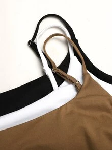 SHEIN 青少年女孩黑色白色咖啡色多色套裝細肩帶背心舒適休閒百搭多件式 六年級生日夏季 - 彩色 - 查看 4