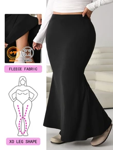 Solflare Plus Size Solid Color Elegant Mermaid Tail Midi Skirt For Date - Black - View 1