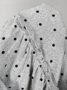 Solflare Plus Size Women Polka Dot Print Square Neck Long Sleeve Button Design Ruffle Hem Casual T-Shirt - Multicolor - View 7