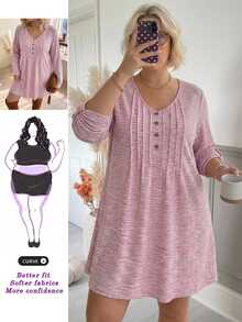 SHEIN CURVE+ 大尺碼女款純色休閒日常夏季洋裝 - 粉色 - 查看 9