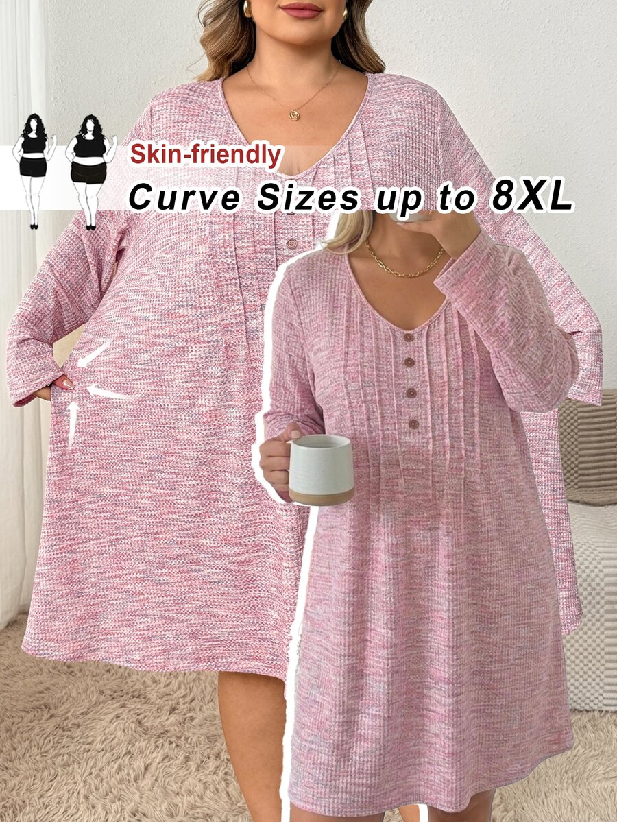 SHEIN CURVE+ 大尺碼女款純色休閒日常夏季洋裝 - 粉色 - 查看 1