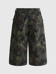 ROMWE Street Life Women's Denim Camo Shorts Street Style Hot Girl Military Cargo Multi-Pocket - Army Green - View 6