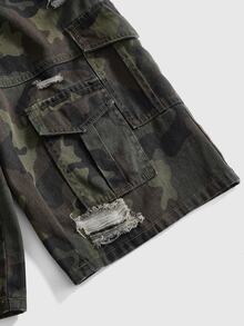 ROMWE Street Life Women's Denim Camo Shorts Street Style Hot Girl Military Cargo Multi-Pocket - Army Green - View 8