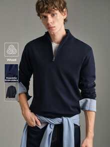 Calmiston Contains Wool Men's Casual Versatile Sweater For Autumn/Winter Formal Old Money - Dusty Blue - View 2