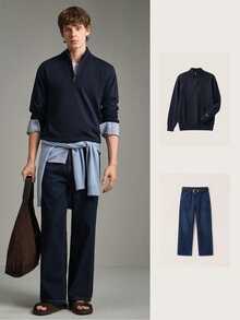 Calmiston Contains Wool Men's Casual Versatile Sweater For Autumn/Winter Formal Old Money - Dusty Blue - View 8