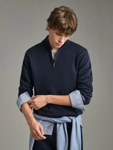 Calmiston Contains Wool Men's Casual Versatile Sweater For Autumn/Winter Formal Old Money - Dusty Blue - View 12