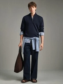 Calmiston Contains Wool Men's Casual Versatile Sweater For Autumn/Winter Formal Old Money - Dusty Blue - View 5